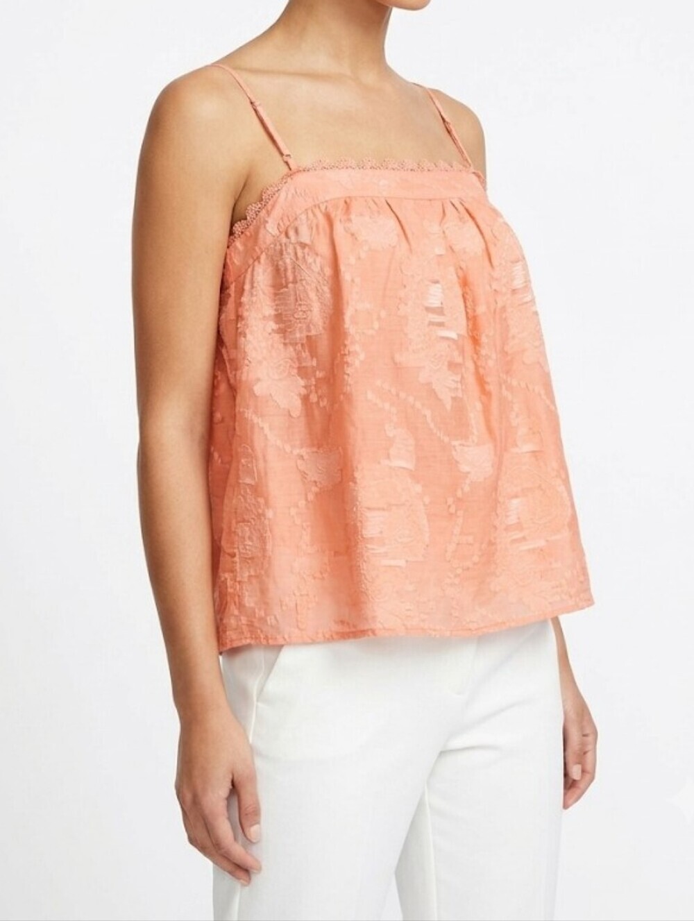 Ophelia Roe Peach Lace-Trim Camisole Top Size L